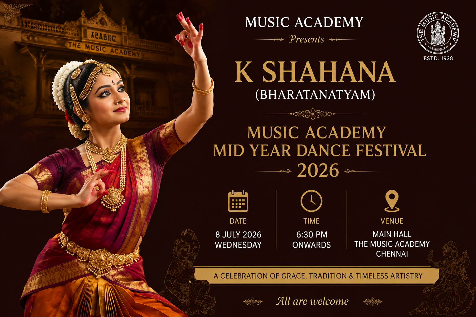 K Shahana (Bharatanatyam) – Music Academy Mid Year Dance Festival 2026
