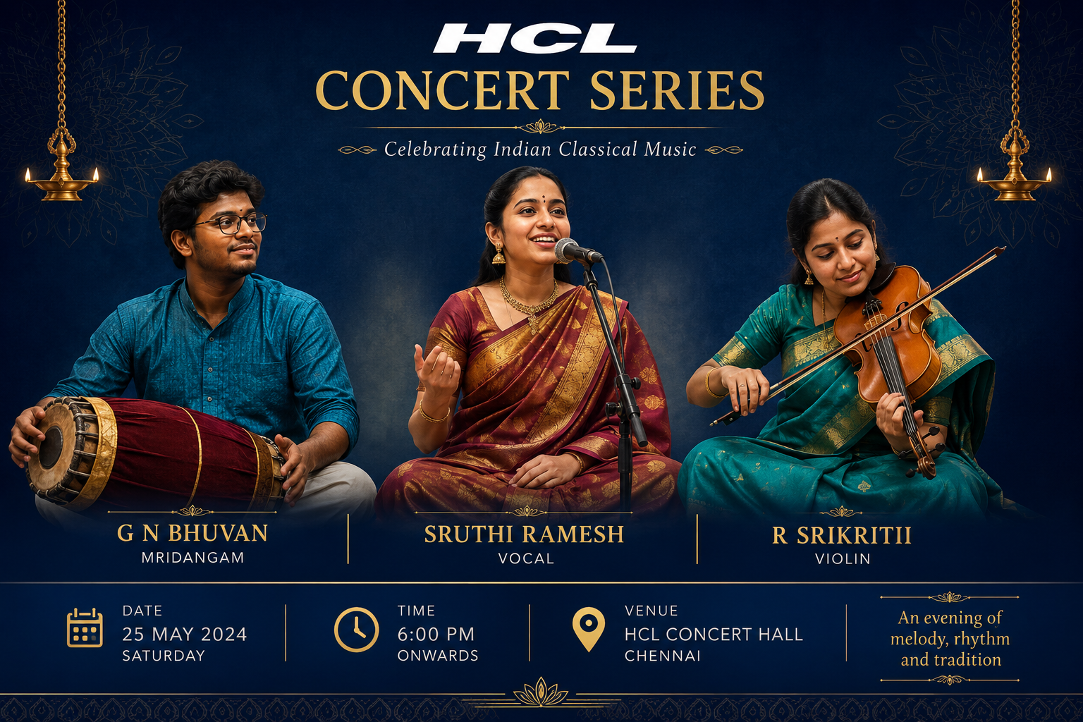 HCL Concert Series – Sruthi Ramesh (Vocal), R Srikritii (Violin), G N Bhuvan (Mridangam)