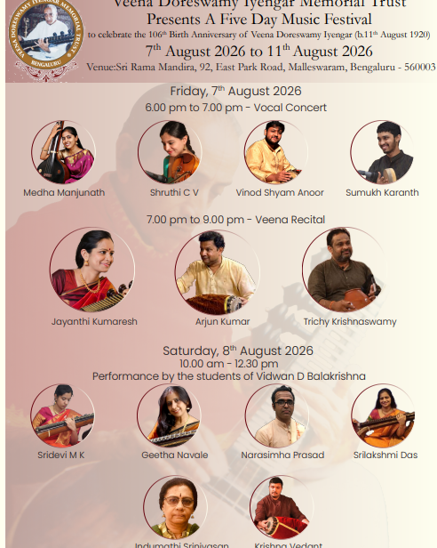 Veena Doreswamy Iyengar Memorial Trust – Five Day Music Festival 2026