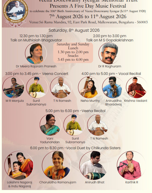 Veena Doreswamy Iyengar Memorial Trust Festival 2026 – Day 2: Veena, Vocal Recitals & Lecture Sessions
