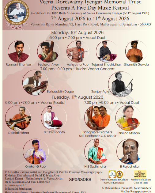 Veena Doreswamy Iyengar Memorial Trust Festival 2026 – Day 4: Vocal Duet & Rudra Veena Concert